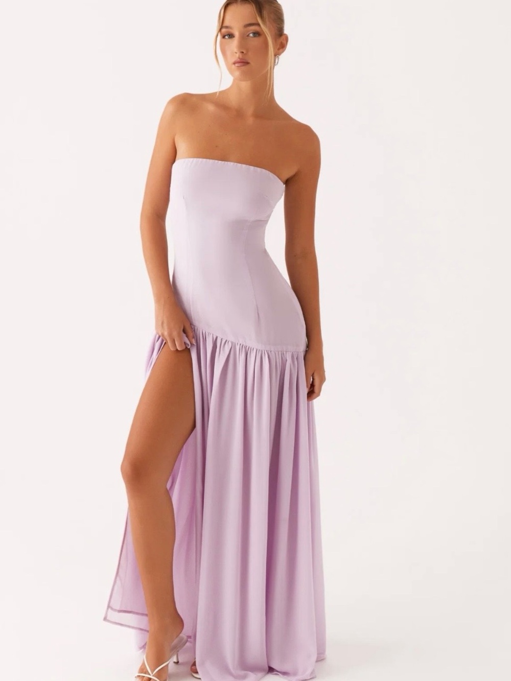 Princess Polly Lavender Strapless Maxi Dress with High Slit